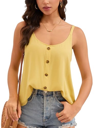 Women's Loose Button-Front Cami Top Sleeveless Flowy Summer Camisole for Casual Vacation Outdoor(Yellow, L)