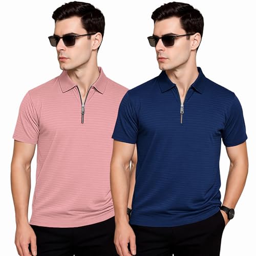 Image of Preneum Men's Polo T‑Shirt | Comfortable Rich Polycotton, Band Collar, Regular Fit | Stylish & Premium All Day Wear (Available in Plus Sizes)