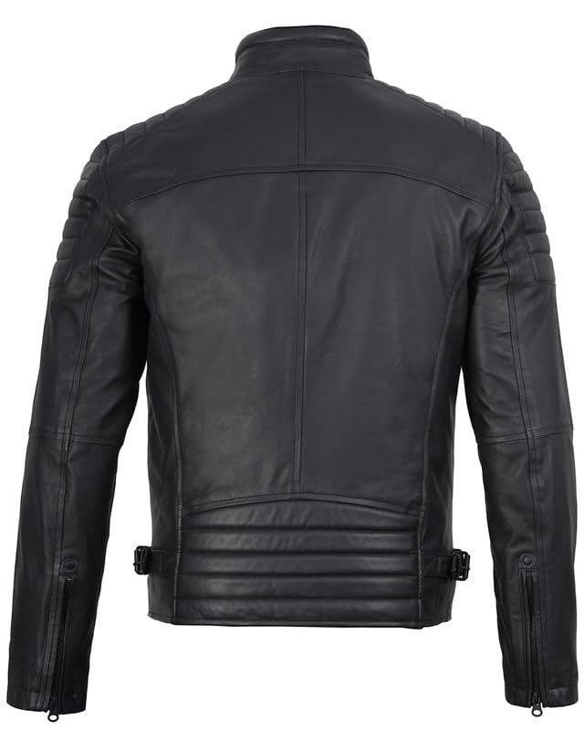 Image of Blingsoul Real Lambskin Leather Jacket Men - Cafe Racer Style Premium Men's Leather Jacket