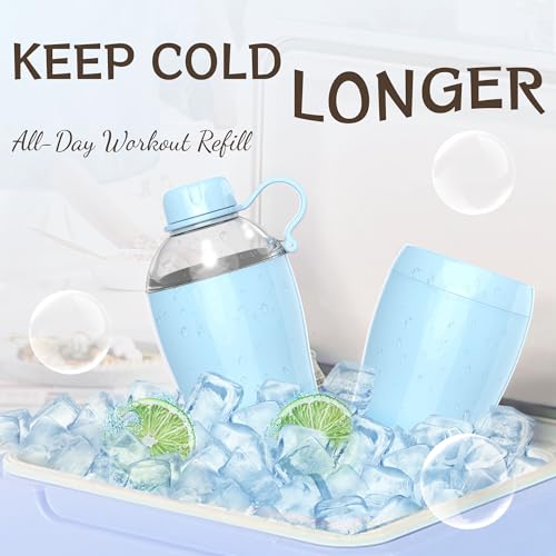 Image of 24 ounce insulated stainless steel water bottle, Comes with tumbler cup lid and chug lid featuring a handle ring, Leak Proof, BPA-Fre, Double Wall Vacuum Insulated for Sports,ocean blue