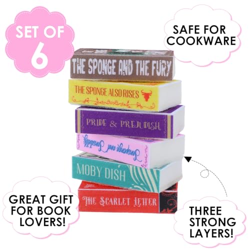 Image of 6 Pieces Book Kitchen Sponges Novels Sponges Fun Non-Scratch Scrub for Washing Dishes Pots Pans and Household Cleaning Supplies for Kitchen Dishes Furniture Gifts (6, Book-2)