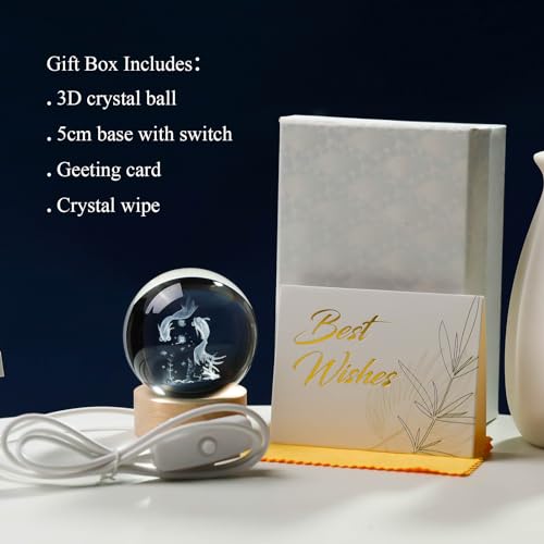 Image of Arikyrist 3D Goldfish Crystal Ball Night Light, Crystal Goldfish Figurines with Wooden Base Gifts for Women and Kids, 3D Laser Engraved Glass Sphere Paperweight Decor for Home Office.