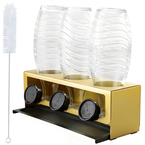 YIGII Sodastream Flaschenhalter 3er Abtropfhalter mit Herausnehmbare Abtropfwanne und Deckelhalter Flaschenhalter Sodastream Crystal und Emil Flaschen Gold