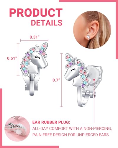 UNGENT THEM Unicorn Clip on Earrings for Granddaughter Daughter-Lovely Valentines Christmas Birthday Gifts3