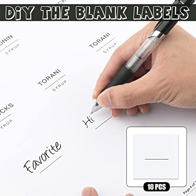 AIEX Coffee Syrup Labels, 84pcs Waterproof White Minimalist Stickers for Bottles, Bar Containers, Dispenser Organization