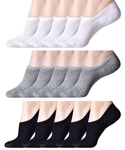15 Pairs Women's No Show Socks Thin Casual Cotton Ultra Low Cut Sock for Women Non Slip Flat Boat Line Grey Black White Socks (Grey-White-Black-3 Pack of Each Color)