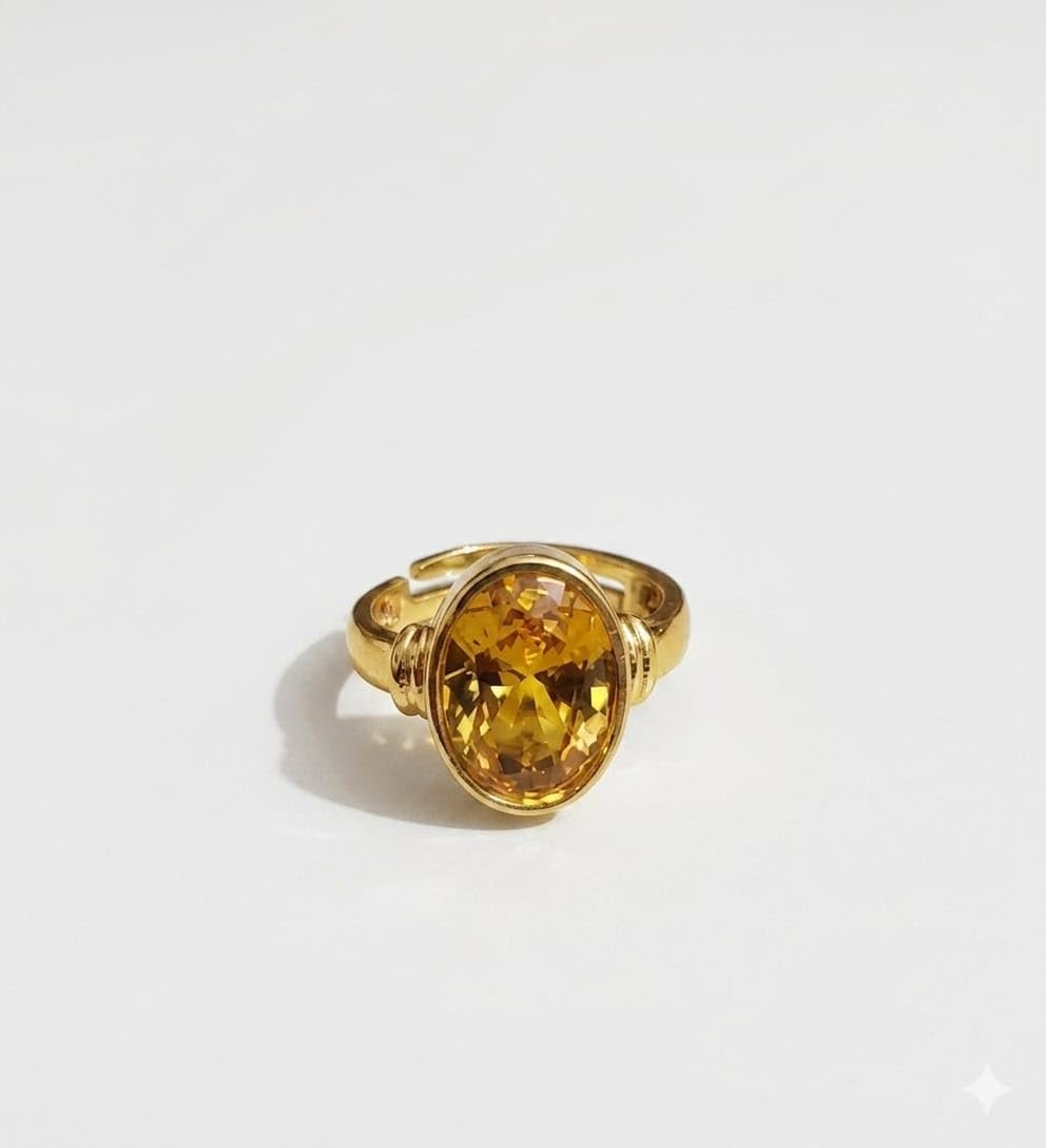 3.25 to 12.25 Ratti Pukhraj Stone Original Yellow Sapphire Gemstone Gold Plated | Adjustable Ring for Men and Women-picture-17