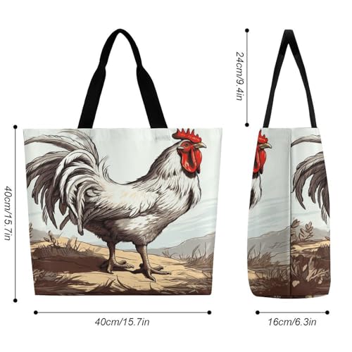 Women's Multi-Functional Shopping Bag，Chicken Sketch Printing Messenger Bag Shoulder Bag for Travel, Work, Shopping & Parties with Inner Pocket, Grocery Bag Lightweight & Water-Resistant2