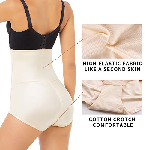 PAUKEE Women Shapewear Slimmer Body Shaper Hi-Waist Tummy Control Compression Butt Lifter Panties Girdle Beige - Thumbnail 3
