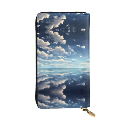 Leather Wallet - Stylish and Functional Wallet for Women with Multiple Compartments and Zipper Design White Clouds Over The sea Prints, Black, One Size