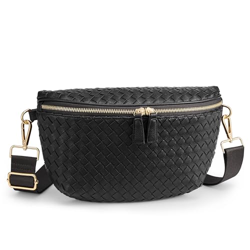 Image of KALIDI Woven Crossbody Bag for Women Travel Vegan Leather Belt Bum Bag | Fanny Packs for Woman Trendy Cross Body Sling Purse for Casual Everyday Daily Errands Shopping Trip Festival, Black