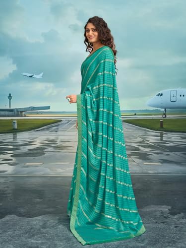 Image of Laxmipati Raadhika Turquoise Blue Chevron Print Silk Saree