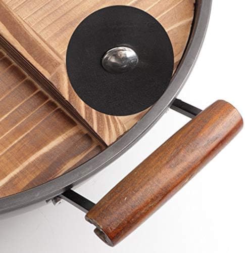 Wok de hierro fundido sin recubrimiento con tapa de madera 40cm miniatura 5