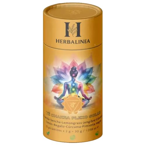 Herbalinea Té Chakra Plexo Solar – Infusión Herbal Premium con Té Verde, Jengibre, Limón y Cúrcuma – 15 Pirámides Naturales – Sabor Aromático y Energía Interior – Ritual de Bienestar