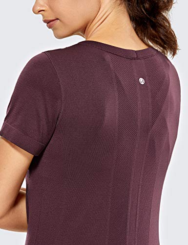 Crz Yoga Women's Seamless Workout Short Sleeve Tees Plain T Shirts Athletic Shirts Arctic Plum Medium #TOP4