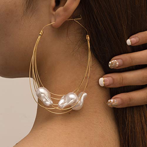 Wiwpar Fashion Large Hoops Super Huge Circle Earrings Pearls Earrings Thin Dangle Gold Elegant Accessories for Women2