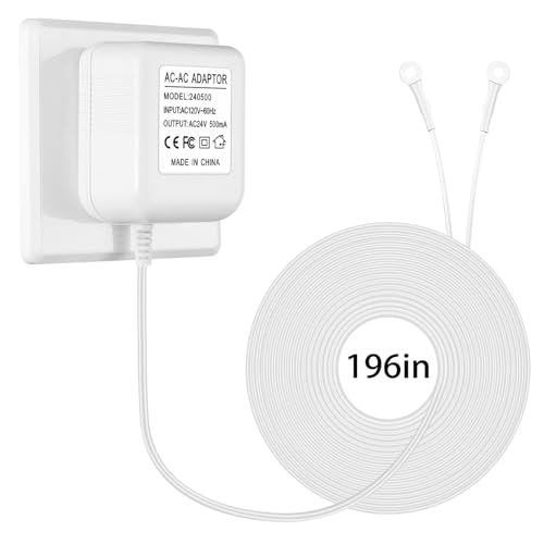 solsinsy 24V500mA Doorbell Power Adapter, 24V Transformer for Ring Doorbell,Video Doorbell,Nest, Ecobee, Sensi and Honeywell Thermostats, 24 Volt 500mA C-Wired AC Plug in Cord 16.5FT
