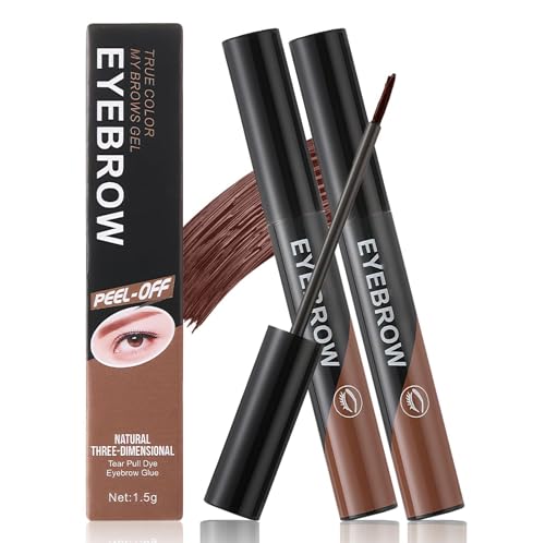 Ursoulney Eyebrow Gel - Easy Peel-Off for Fuller& Defined Brows, Waterproof Transfer-Proof Temporary Brow Gel, Last Up to 3 Days Makeup for Natural Looking Brows (2 PCS Dark Brown)