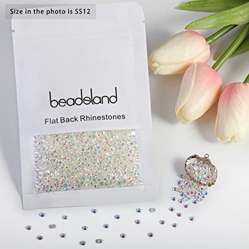 Image of Beadsland Flat Back Crystal Rhinestones Round Gems for Nail Art and Craft Glue Fix, Transparent AB, 3.0-3.2mm, SS12 /1440pcs