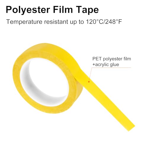 Image of uxcell 1 Rolls Yellow 1.02 Inch x 72 Yards Polyester Film Electrical Tape PET Tape High Temperature Heat Resistant Tape for Transformer Motor Wire 5S Positioning Logo,26mm x 66m
