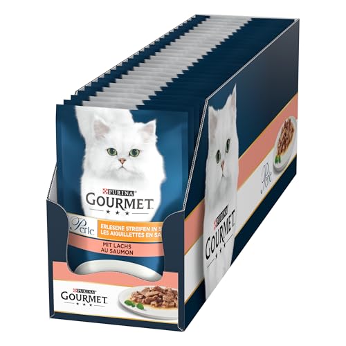 Gourmet Perle Erlesene Streifen Katzenfutter nass, mit Lachs, 26er Pack (26 x 85g)