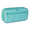 Amazon Basics Multi-Compartment Pencil Case, Large Capacity Storage Pouch for School and Office Supplies, Size L, Solid Cyan Mild