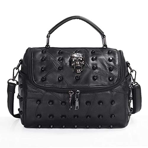 Longsw Sac à main en cuir de mouton avec rivets et crâne pour femme