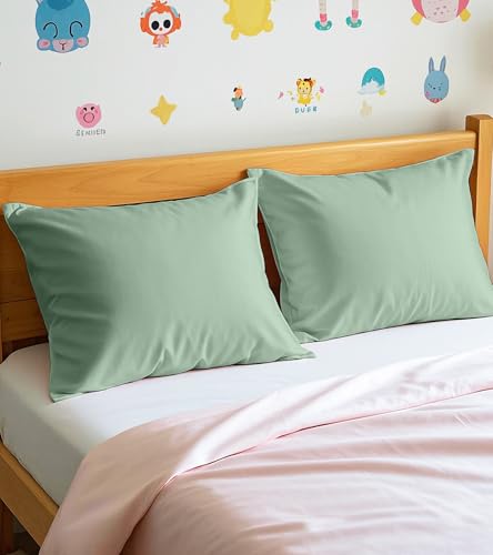 Image of Deep Dream Toddler Pillowcases for 13x18 Pillow 2 Pack, 100% Cotton Travel Pillow Case Cover, 600 Thread Count Cotton Pillow Covers, Soft & Breathable Small Pillow Cases Envelope Closure, Baby Blue