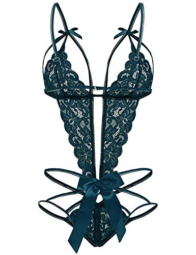 Image of Donnalla Women's Deep V Lace Teddy One Piece Lingerie Cutout Strappy Lingerie