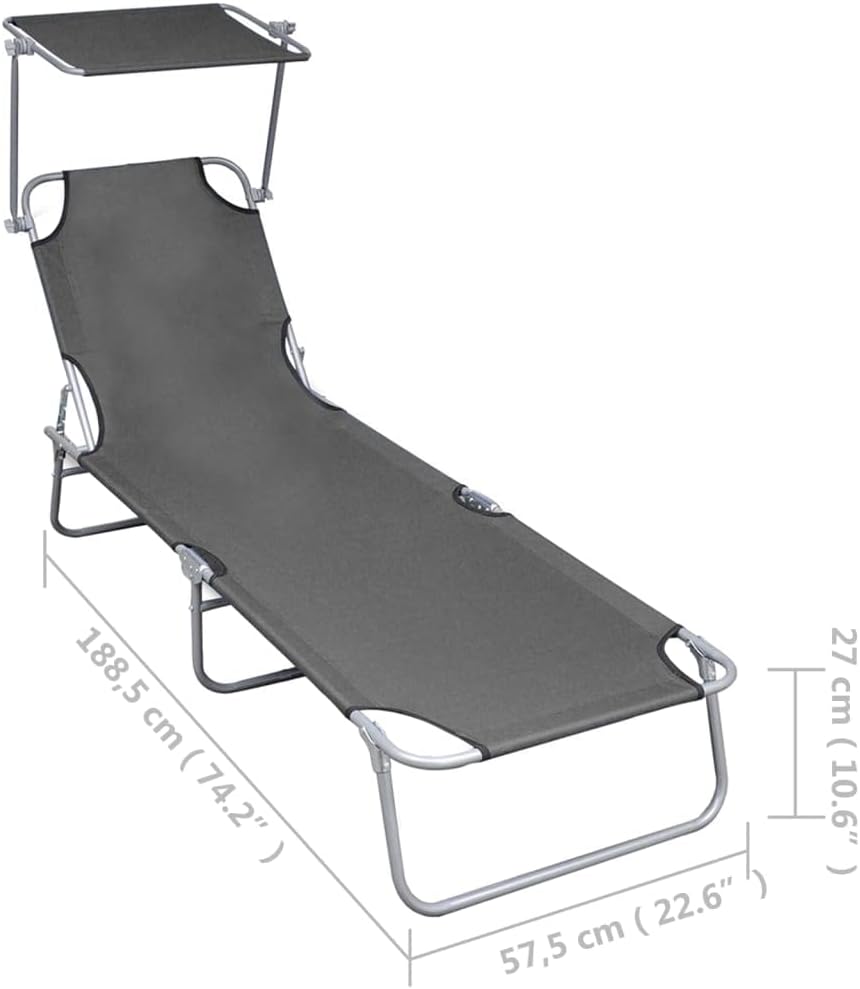 Diagram showing the dimensions of the vidaXL Outdoor Folding Sun Lounger