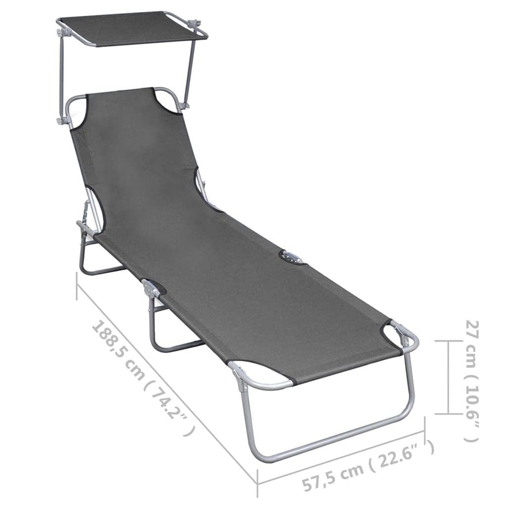 Lettino pieghevole con tettuccio parasole, in alluminio, schienale regolabile, per giardino, cortile, parco, piscina o spiaggia, telaio in alluminio verniciato a polvere, max