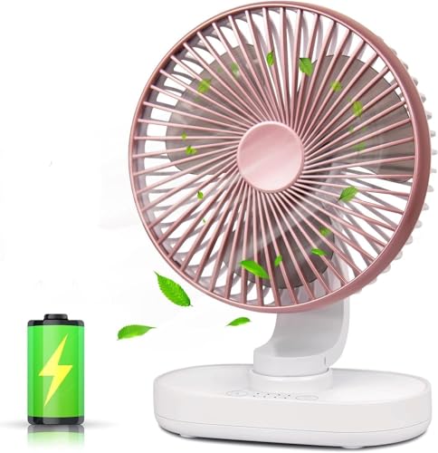 Image of USB Desk Fan, Mini Portable Cooling Table Fan with 4 Speeds, 4000mAh Rechargeable Battery Operated Small Quiet Desktop Fan
