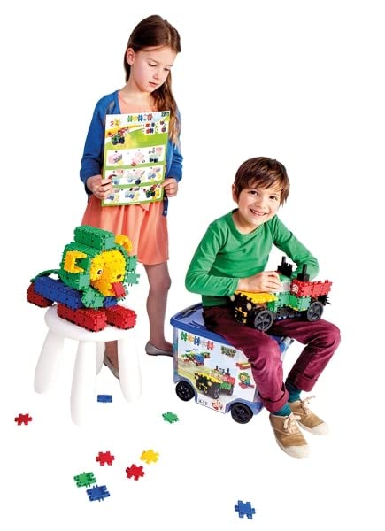 Clics Basic Set of 560 Pieces, Construction Toys for 3 Year Old, 20 in 1 rollerbox of Blocks to Learn Shapes and Colors, Educational STEM Toys. No BPA, PVC. Dishwasher Safe, Recycled Plastic.