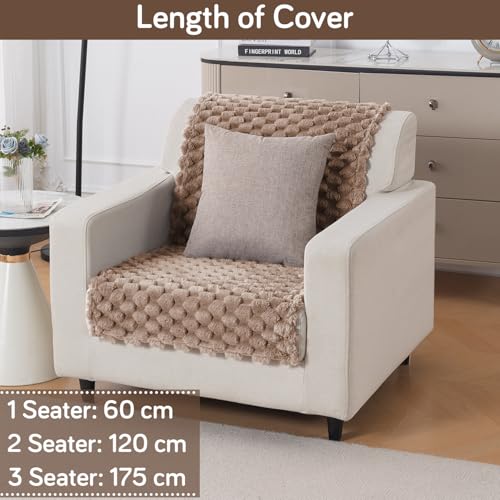 Image of HOKIPO Luxury Rabbit Wool Plush Fluffy Sofa Cover for 1 Seater Sofa | Full Protection for Sofa Seat and Back | 'BunnySoft Series' (180x60 cm), Canvas Brown (AR-6666-BRN)