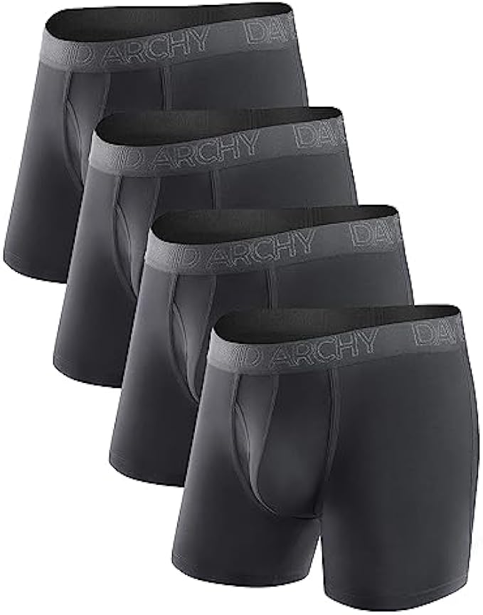 DAVID ARCHY Mens Underwear Bamboo Boxer Briefs Breathable and Soft with Fly Trunks 3 or 4 Pack