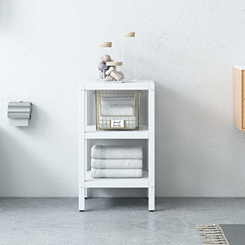Iotxy Open Shelving Storage Rack - 3-Tier Freestanding Solid Wood Shelves Unit, Multipurpose Display Stand For Bathroom Living Room Laundry, Square Corner Rack, Bookshelf, White #TOP9