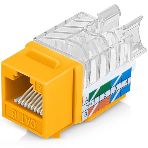 Image of Everest 45 Degree RJ45 Cat6 Keystone Jacks Slim Profile 50-Pack Yellow | Compatible with 45 Angled Speed Termination Tool - 45Term (B0BL3GS7ZY)