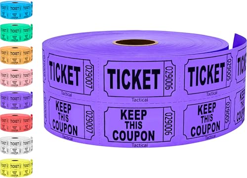 1000 Tacticai Raffle Tickets, Purple (1 of 8 Colors), Double Roll, Ticket for Events, Entry, Class Reward, Fundraiser & Prizes