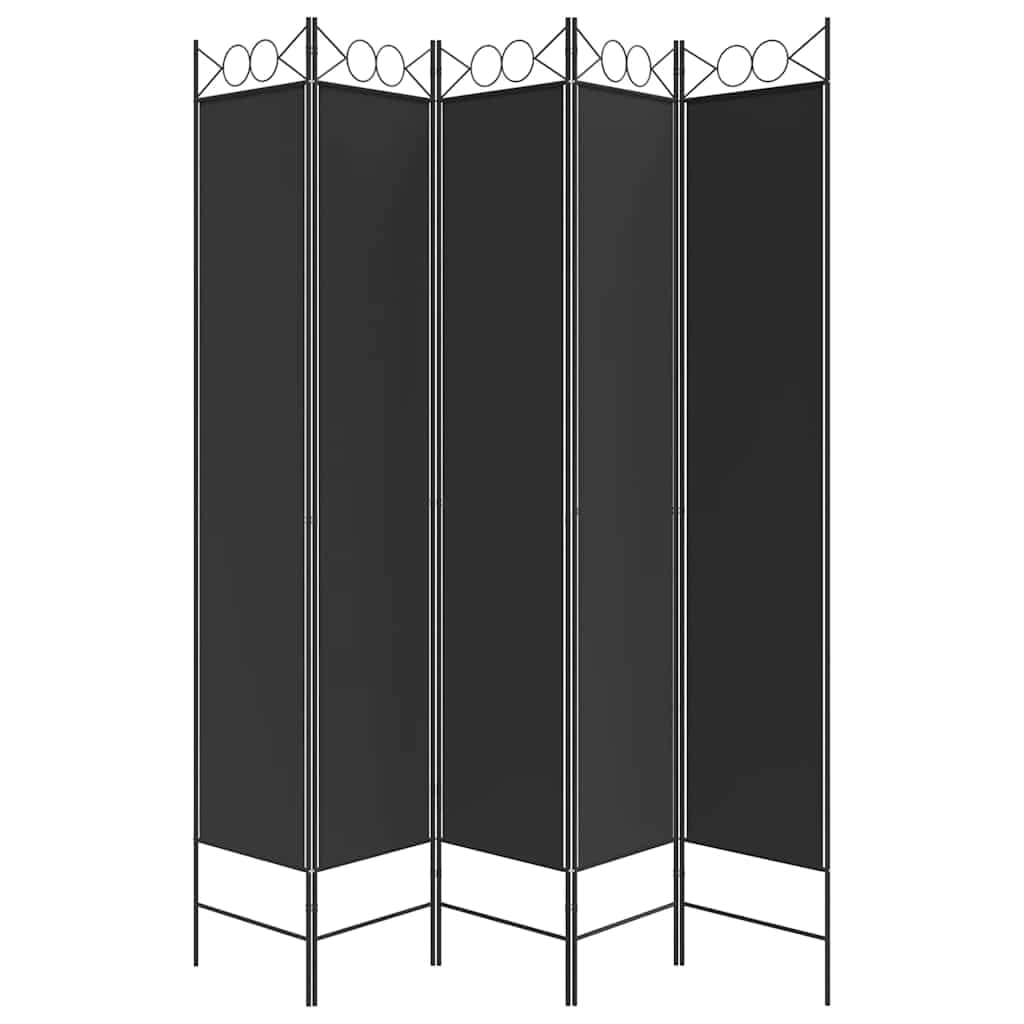 Paravent en tissu 5 parties - Noir - 200 x 220 cm - Paravent pliable - Pour salon, chambre à coucher, bureau, balcon, jardin, intérieur et extérieur