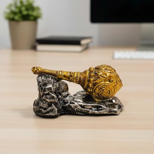 Image of Bajrangbali Gada Showpiece for Home Temple, Car Dashboard & Office Desk | Golden Hanuman Gada Resin Statue with Stone Base | Spiritual Table Decor Gift (9 x 4 x 5 cm)