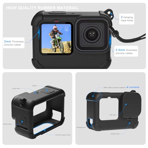 FitStill Capa de silicone preta para Go Pro Hero 12/Hero 11/Hero 10/Hero 9 Preto, capa lateral de ba