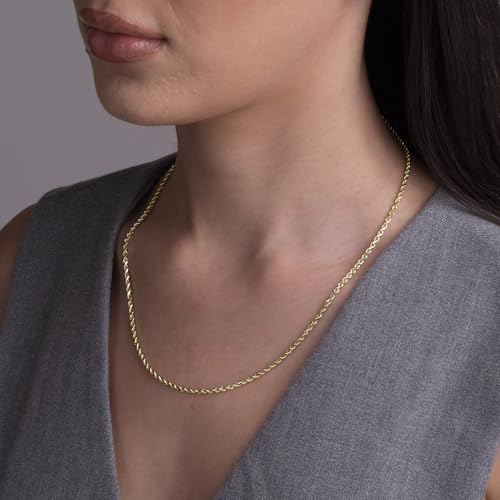 EVAYA 14K Solid Gold Rope Chain Necklace for Women & Men (1-8mm Width, 14-30" Length) - Cadenas de Oro Puro de 14K4