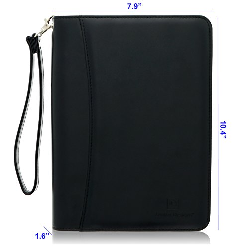 Junior Zippered Business Padfolio with 5x8 Notepad - Black Faux Leather A5 Binder Portfolio & Organizer Folder with 8 Inch Tablet Sleeve by Lautus Designs - Thumbnail 6