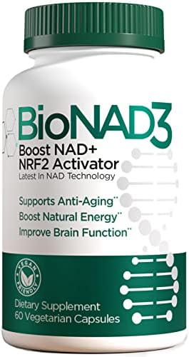 BioNAD3 NAD+ Booster | NRF2 Activator | Anti Aging Supplement | Proven Nicotinamide Riboside Booster | Metabolic Activator | Boosts NAD+ and Natural Energy | Vegan Friendly | Non GMO | 60 Capsules