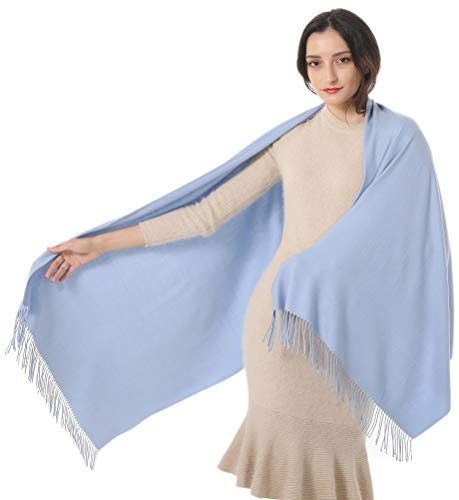 Womens Shawl Wrap Scarf Pashmina Cashmere Large Warm Stole Gift Idea Wedding Favors Christmas Valentine Birthday Party Present Super Soft Elegant Light Blue