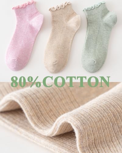 Image of Mcool Mary Womens Ankle Ruffle Socks Casual Cotton Frilly Breathable Cute Knit Lettuce Trim No Show Socks 6 Pack