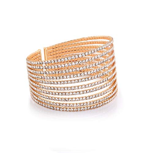 JuLi Wide Rhinestone Flexi Cuff Bracelet for Women,One Size