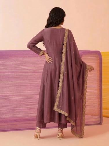 Image of Yashika Women's Silk Blend Embroidered Anarkali Kurta Set with Dupatta | Full Length Ethnic Wear for Women | Wedding