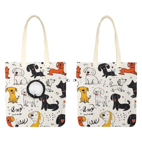Pet Canvas Shoulder Bag Soft-Sided,Dog Purse Carrier for Small Dogs and Cats, Portable Pet Handbag with Adjustable Hole, Pet Washable Travel Tote Bag,Hand-Painted Dogs 19.3''x16.5''