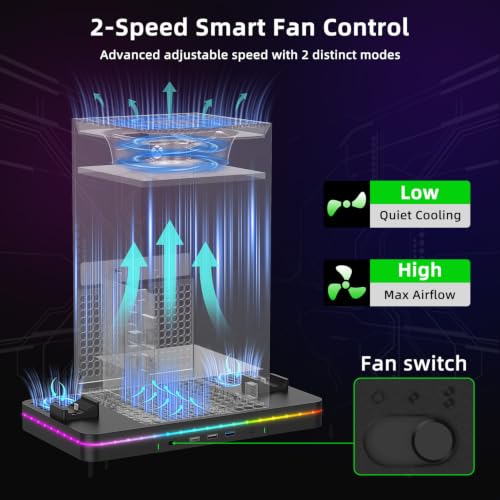 Image of Charging Stand with Cooling Fan, CODOGOY Vertical Stand Compatible with Xbox Series X /S Console and Controller, Vertical Dual Controller Charger Station Dock Accessories with 3 USB Ports,Black